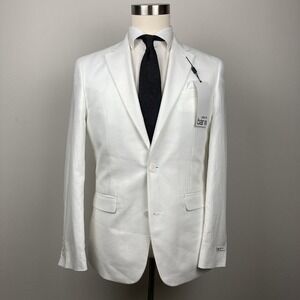 Bar III Mens Slim fit Suit Jacket Blazer 38 R White Solid Linen